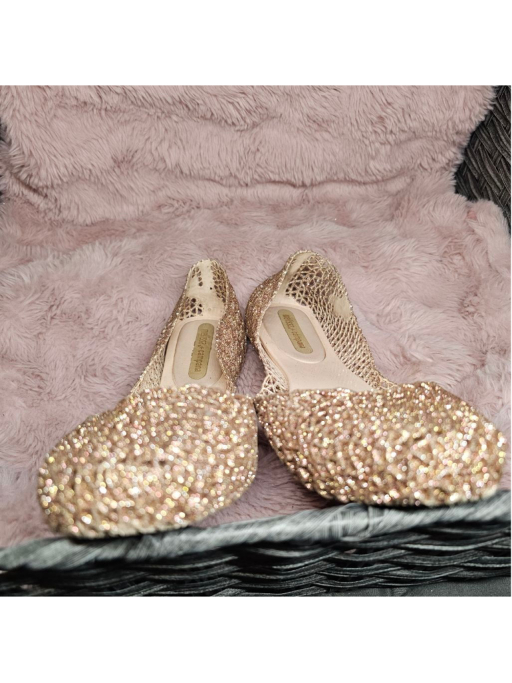 Melissa + Campana Rose gold Papel Glitter Jelly Flats Size 9 - Picture 2 of 4